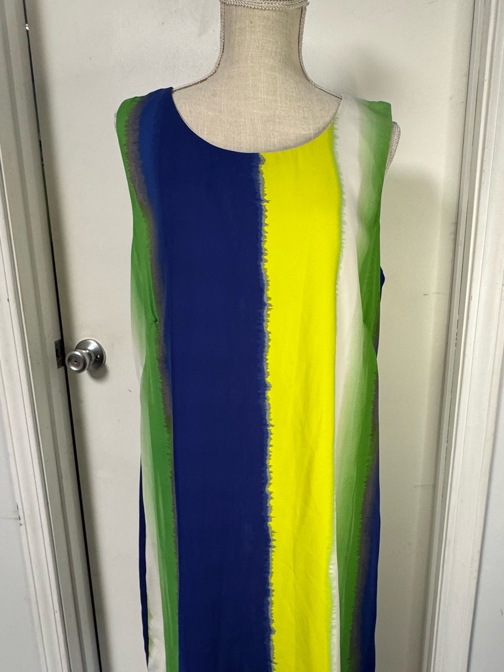 Sleeveless Midi Dress in Blue, Yellow & Green